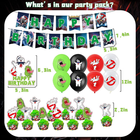 Ghostbusters Party Supplies Theme Birthday Decorations Include Birthday Banner, Cake Topper, Balloons, Stickers Ghostbusters Party Favor Pack Set For Boys and Girls