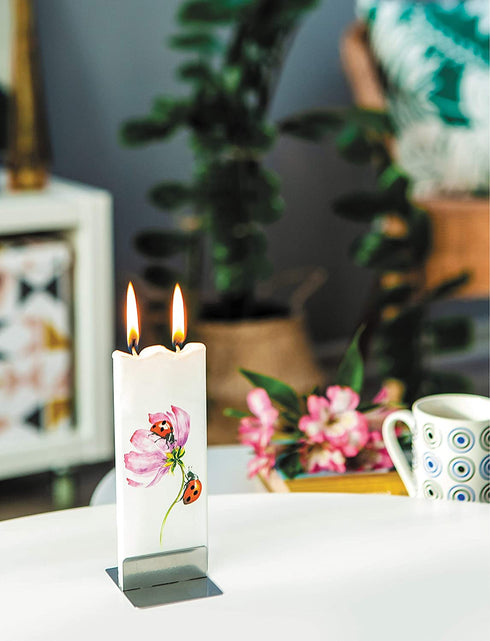 Flatyz Hand Painted Flat Candle| Unscented, Dripless, Smokeless, Decorative | Purple Lilac | Double Wick with Metal Base | Unique Gift Idea and Home Décor Accent