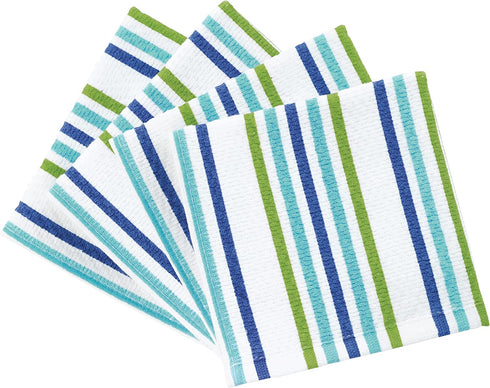T-Fal Textiles 22418 2-Pack 100-Percent Cotton Print Dual Sided Dish Cloths, Red Multi Pattern, 4 Pack, Stripe Cool