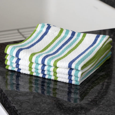 T-Fal Textiles 22418 2-Pack 100-Percent Cotton Print Dual Sided Dish Cloths, Red Multi Pattern, 4 Pack, Stripe Cool