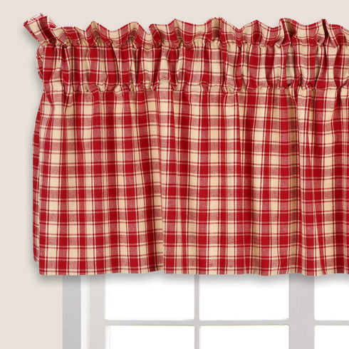 Cackleberry Home Red and Cream French Check Valance Curtain Woven Cotton Jacquard Lined 54 Inches W x 17 Inches L