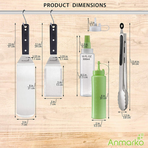 Anmarko Metal Spatula Set of 4 - Griddle Accessories kit - Grill Flat Spatula Pancake Flipper Hamburger Turner - Metal Utensil Great for BBQ Grill Flat Top Cast Iron Griddle