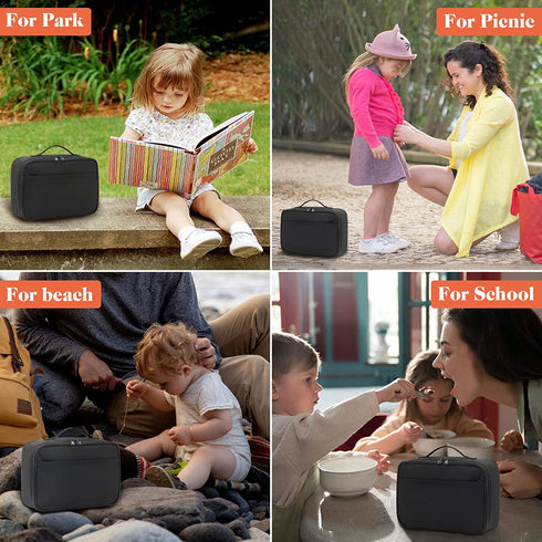 Pretty Jolly Kids Insulated Lunch Box Mini Cooler Bag for Men & Women,Ideal Size Lunch tote for Girls & Boys,Reusable Lunchbox for Packing Hot or Cold Snacks for Work,School,Picnic (Black)