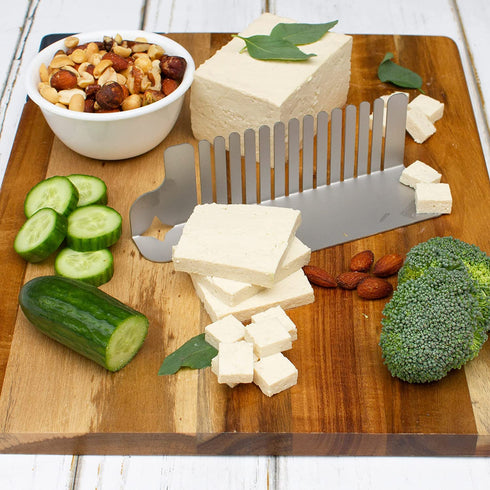 Raw Rutes - Samurai Tofu Slicer Guide for Cutting Tofu into Perfect Cubes or Slices - Made in The USA from Stainless Steel! Specialty Frosted Finish - Dishwasher Safe!