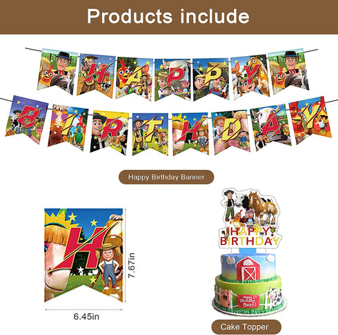 38 Pcs Zenon Farm Theme Birthday Party Decorations,Party Supply Set for Kids with 1 Happy Birthday Banner Garland , 13 Cupcake Toppers, 18 Balloons,6 Spiral for Party Decorations