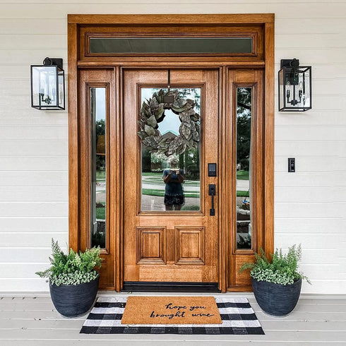 SEEKSEE 100% Cotton Buffalo Plaid Rug 27.5 x 43 Inches Black and White Rug Buffalo Plaid Doormat Washable Hand-Woven Indoor or Outdoor Rugs for Layered Front Door Mats, Porch, Farmhouse, Entryway