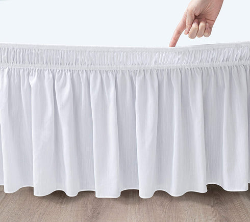 Biscaynebay Wrap Around Bed Skirts for Twin & Twin XL Beds with Extra Long Drop of 25 Inches, White Elastic Dust Ruffles Easy Fit Wrinkle & Fade Resistant Silky Luxurious Fabric Solid Machine Washable