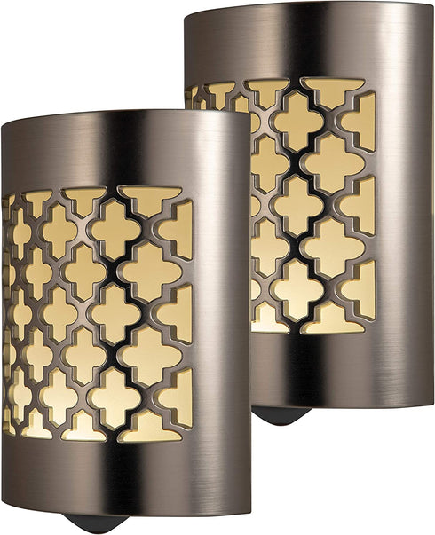 GE CoverLite LED Night Light, 2 Pack, Plug-In, Dusk-to-Dawn Sensor, Home D©cor, Ideal for Kitchen Bathroom, Nursery, Bedroom, Hallway, 46815, Brushed Nickel | Moroccan, 2