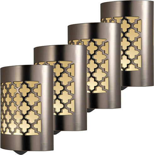 GE CoverLite LED Night Light, Decorative, Plug-in, Smart Dusk-to-Dawn Sensor, Home D©cor, Ideal for Bedroom, Bathroom, Kitchen, Hallway, 4 Pack, 48675, Brushed Nickel | Moroccan