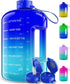 AQUAFIT Half Gallon Water Bottle with Straw Half Gallon Water Jug Motivational Water Bottle 64 Ounce Large Water Bottle Big Water Bottle 1/2 Gallon Water Jug Big Water Jug Dark Blue -Light Blue Fade