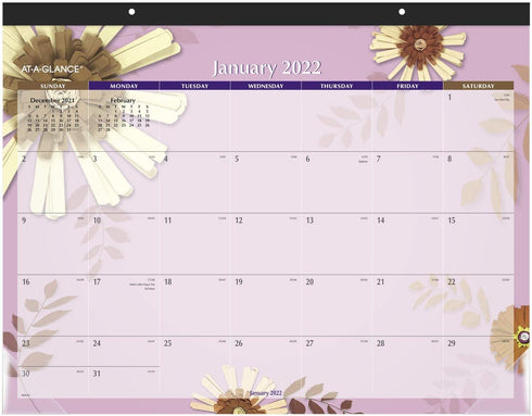 2022 Desk Calendar by AT-A-GLANCE, Monthly Desk Pad, 21-3/4" x 17", Standard, Paper Flowers (5035)