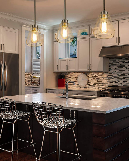 Beionxii Glass Pendant Lights | Modern Brushed Nickel Pendant Lighting for Kitchen Island, Dining Room, Over The Sink