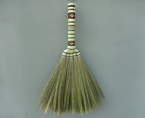 Natural Grass Asian Duster Whisk Broom 16 inch Tall Dustpan Brush Wooden Handmade Thai Bamboo Handle Sweeper for Dusting,Length 16inch x Wide 12inch