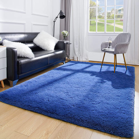 Vasofe Shaggy Rugs Fluffy Carpets , Rectangular Rugs for Bedroom LivingRoom, Nursery Rugs for Kids Room Throw Rug College Dorm Rugs, 4' x 6' Light Navy Rug Area Rugs Home Decor