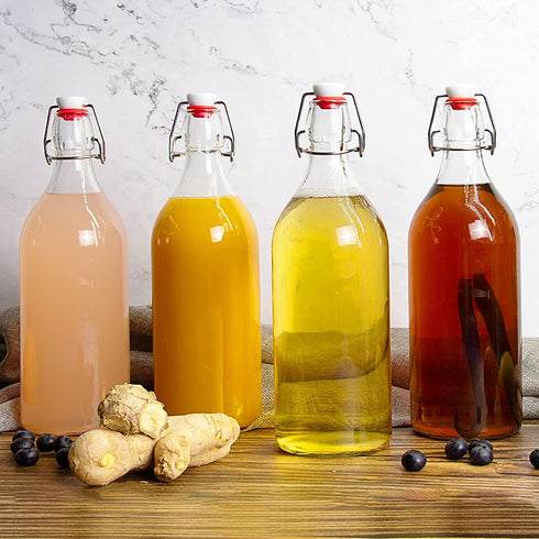 32oz Swing Top Bottles -Glass Beer Bottle with Airtight Rubber Seal Flip Caps for Home Brewing Kombucha,Beverages,Oil,Vinegar,Water,Soda,Kefir (4 Pack)