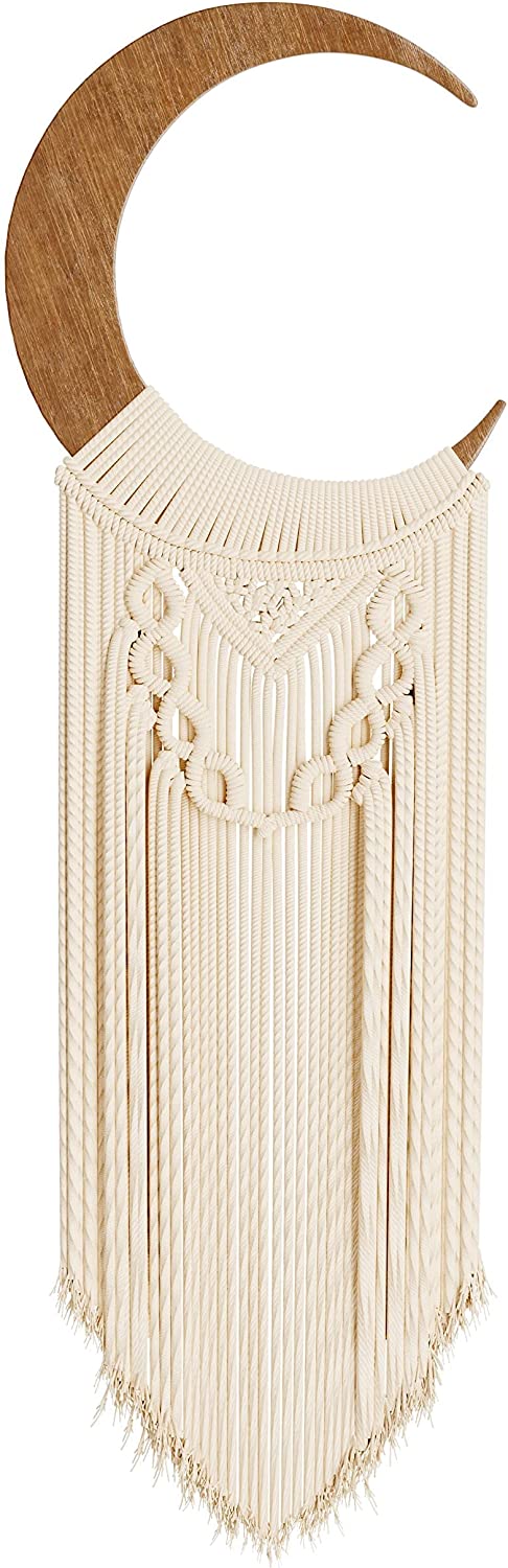Wooden Crescent Moon Macrame Wall Hanging | Dream Catcher, Moon Tapestry | Boho Decor for Living Room | Boho Wall Decor, Indie Room Decor | Boho Chic Bedroom Décor