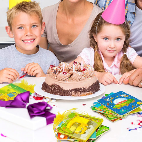 Vileafy Children Party Favors, Puzzles for Toddlers 2-4 Years Old, Wooden Kindergarten Puzzles for Boys and Girls, 12-Pack Toddlers Puzzles with Individual Storage Tray & Organza Bags