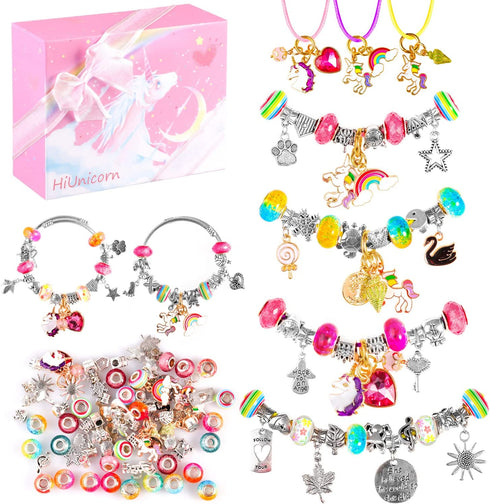 HiUnicorn DIY Charms Bracelets Making Kit Gifts for Girls, Unicorns Charms Beads Bracelets & Necklaces for Jewelry Making Kit, Christmas Birthday Gift, Arts and Crafts for Girls Age 7 8 9 10 12