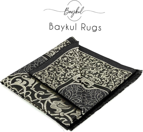 BAYKUL Muslim Prayer Rug - Islamic Turkish Prayer Rugs - Great Ramadan Gifts - Prayer Mat for Women and Men-Islam Carpet-Portable Muslims Mats-Praying Rugs Islam with Beads-Gift Prayer Beads 99 (Grey)