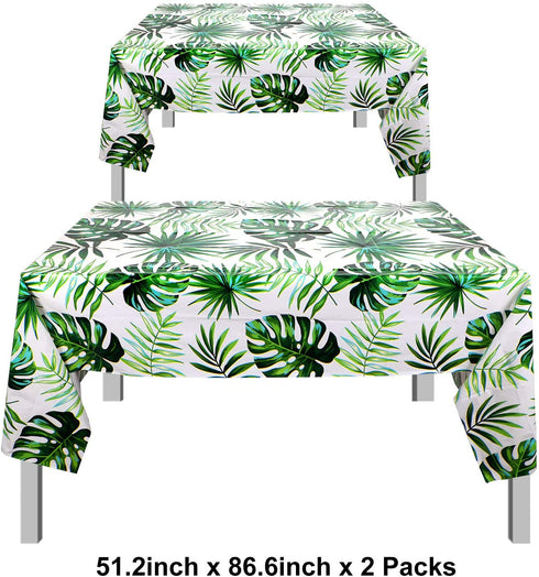 2 Pieces Hawaii Palm Leaves Tablecloth Disposable Plastic Tropical Rectangular Table Covers for Birthday, Luau Decorations, Kitchen Dining Room, Baby Shower Decorations (51.2 x 86.6 Inch)