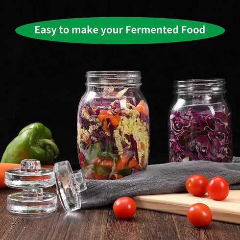 Fermentation Glass Weights 6-Pack with Easy Grip Handle for Wide Mouth Mason Jar Fermenting Sauerkraut, Pickles, Kimchi Vegetables, Canning supplies and More Home Fermented Foods Dishwasher safe