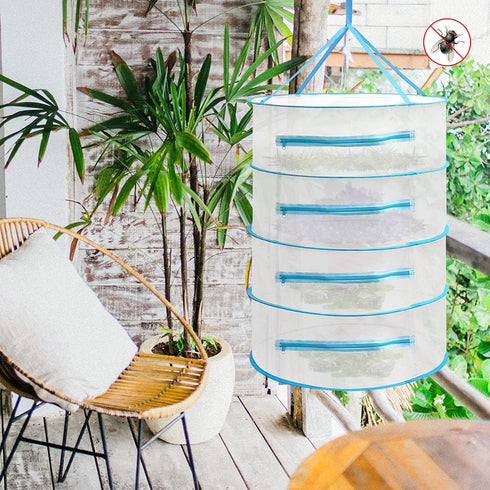Herb Drying Rack Net 4 Layer Herb Dryer White Mesh Hanging Dryer Rack with Zipper 31.5''×24"