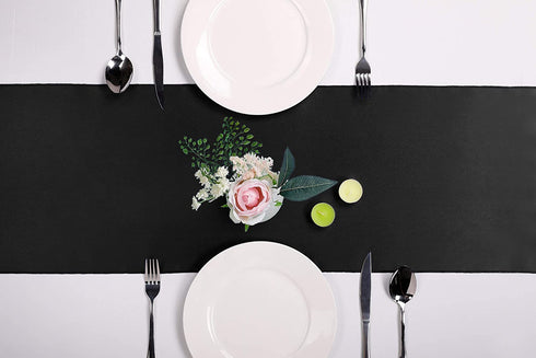 Hahuho 10-Pack Satin Table Runner Black 12 x 108 inches Long, Table Runners for Wedding, Birthday Parties, Banquets Decorations?10 Pack, 12x108 Inch, Black?