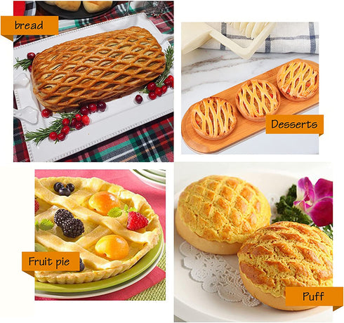 Stainless Steel Lattice Dough Cutter, Dough Lattice Roller Cutter with Wood Handle, Cookie Pie Pizza Bread Pastry Crust Roller Cutter, Household Time-Saver Baking Pastry Tools for Pie Pizza Biscuits