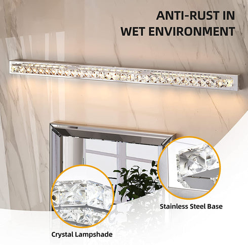 YITAHOME Vanity Light Crystal Bathroom Vanity Lights Fixtures Modern Wall Lighting for Bathroom Chrome Cube Wall Light for Bathroom Living Room Bedroom Wardrobe Cabinet