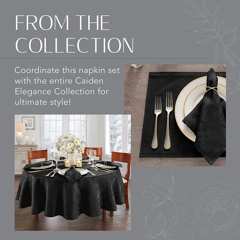 Elrene Home Fashions Caiden Elegance Damask Fabric Napkins (Set of 4), 17" x 17", Black 4 Count