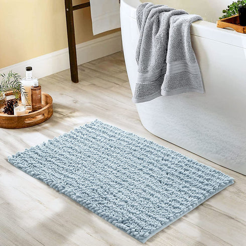DEXI Bath Mat Bathroom Rug Non Slip Absorbent and Soft Floor Mats Washable Chenille for Bathtub Toilet Shower Room Entryway,20"x32"Light Blue
