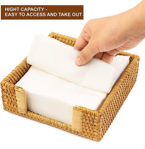 Rattan Baskets for Napkins 7.5" x 7.5" x 2.5" Dinner Napkin Holder for Table Party Square Wicker Basket for Papers Napkin Tray for Kitchen Counter Top