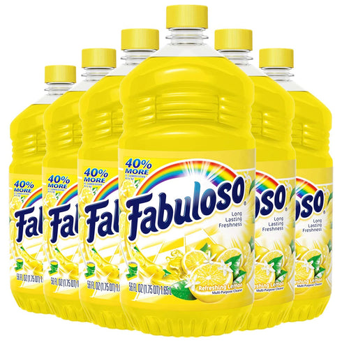 Fabuloso All Purpose Cleaner, Lemon, Bathroom Cleaner, Toilet Cleaner, Floor Cleaner, Shower and Glass Cleaner, Mop Cleanser, Kitchen Pots and Pans Degreaser, 56oz (Pack of 6) (MX06157A), Green