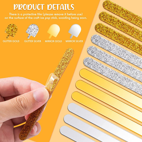 80 Pieces Glitter Acrylic Sticks 4.53 Inch Reusable Mirror Sticks Laser Stick Craft Ice Cream Sticks for Party, Festival and Home DIY, 2 Styles