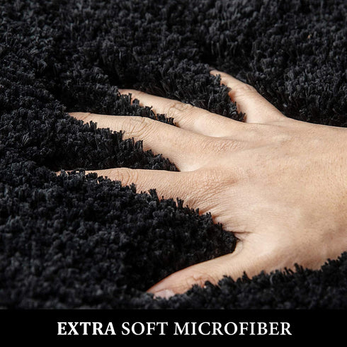 MIULEE Set of 2 Non Slip Shaggy Bathroom Rugs Extra Thick Soft Bath Mats Plush Microfiber Absorbent Water for Tub Shower Machine Washable (Black, 16x24 inches)