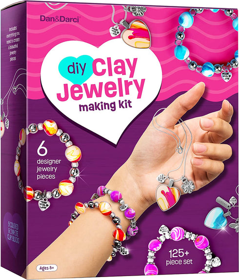Clay Jewelry Making Kit Arts and Crafts for Girls Gifts Ages 8 9 10 11 12 Teen Year Old - Fun DIY Girl Craft Christmas & Birthday Gift Ideas for Creative Preteen Kids - Makes 3 Bracelets & 3 Necklaces