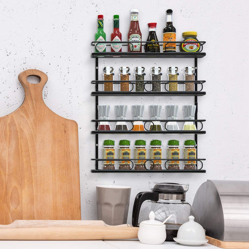 4 Tier Hanging Spice Racks for Wall Mount/Cabinet Pantry Door,Farmhouse Style Seasoning Organizer For Your Kitchen,Black