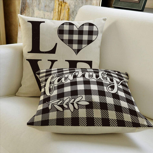 AVOIN Family Saying Buffalo Plaid Throw Pillow Cover, 18 x 18 Inch Holiday Love Home Easter Day Fall Cushion Case for Sofa Couch Set of 4
