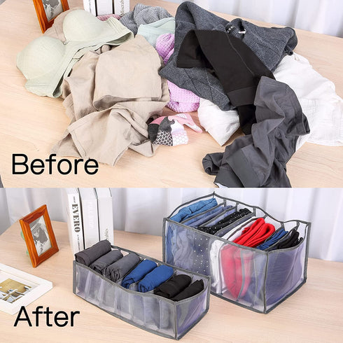 Nylon Divider Organizers Set-Olding Drawer Organizers-Jeans Compartment Storage-Mesh Clothes Storage Organizer Washable Folding Drawer Organizers (Gray, Medium+Large)