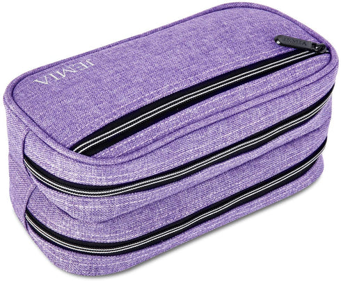 JEMIA Multi Compartments Collection 3 Independent Zipper Compartments Pencil Case (Purple, Polyester)