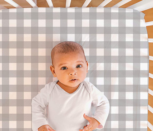 The Peanutshell Crib Sheet Set for Baby Boys or Girls | Red, Black & Grey Buffalo Plaid | 2 Pack Set