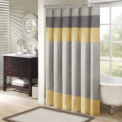 Amherst Fabric Yellow Shower Curtain , Pieced Transitional Simple Shower Curtains for Bathroom , 72 X 72 , Clear Lemon