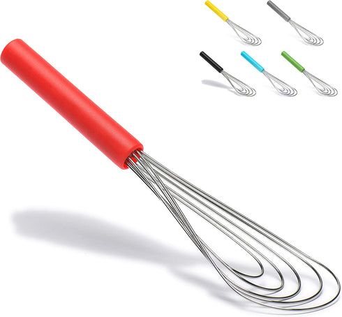 Flat Whisk Silicone Handle Non Slip 10" - 5 Wires Whisk with 10 Heads for Kitchen Cooking Color Red by Jell-Cell