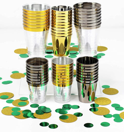 Just Artifacts 1oz Plastic Shot Glasses (120pcs, Metallic Gold Rim)