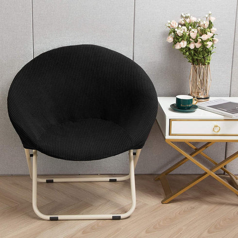 Hoomall Round Saucer Chair Cover Slipcover Only, Stretch Jacquard Moon Chair Slipcovers for Adults Saucer Chair, Removable Spandex Fabric Soft Chair Covers (Black)