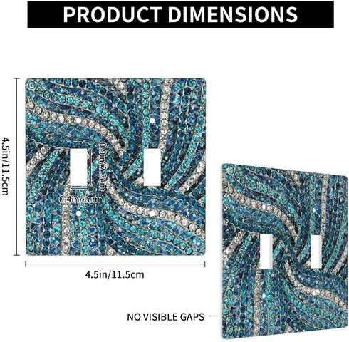 Chic Silver Grey Turquoise Blue Rhinestone Crystal Pattern Wall Plate Printing Durable Light Switch Cover Decorative Outlet Wall Plate Toggle Light Switch