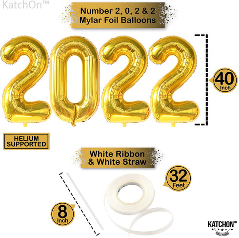 Gold 2022 Balloons Numbers Set - 40 Inch, Hanging Swirls and Pompoms | Graduation Party Decorations 2022 | Black and Gold Graduation Decorations 2022 | Graduation Balloons, Class of 2022 Decorations