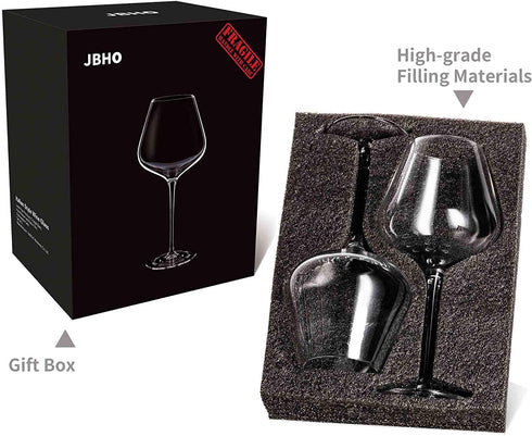 Hand Blown Italian Style Crystal Burgundy Wine Glasses - Lead-Free Premium Crystal Clear Glass - Set of 2 - 21 Ounce - Gift-Box for any Occasion