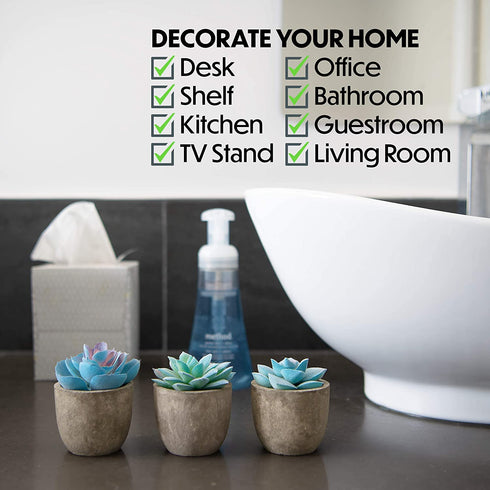 Set of 3 Succulents Plants Artificial Plants Home Decor Indoor Fake Plants Bedroom Aesthetic, Small Fake Plants Living Room Decor Office Desk Decor Women Fake Plant Decor Bathroom Shelf Decor