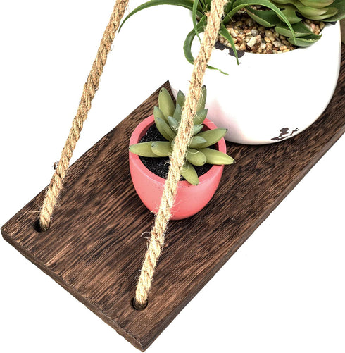 Boho Wall Hanging Shelf - Wood Hanging Shelves for Wall - Farmhouse Rope Shelves for Bedroom Living Room Bathroom - Rustic Wood Shelves - Hanging Plant Shelf - Triangle Floating Shelf (Triangle Mount)
